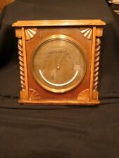 Quality Large Heavy Antique Carved Rope Edge Oak  Barometer Brass & Thermometer.