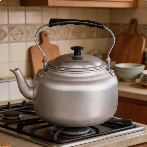 Aluminum tea kettle old - aluminum,