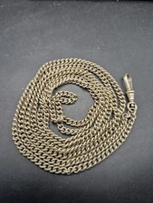 Antique Silver Plate Guard Muff Pocket Watch Chain 54" Long