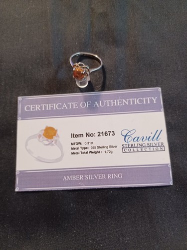 Pretty amber silver ring - amber,