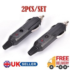2Pcs 12V Male Car Cigarette Lighter Socket Plug Connector with Fuse & Red LED UK