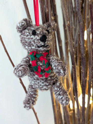 Hand knitted bear decoration - knitted,