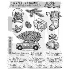 Tim Holtz Cling Rubber Stamps - Home for Christmas CMS498