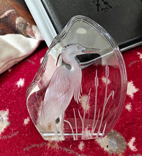 Clear glass heron bird - glass,