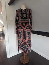 Zara Trafaluc Black Red Printed Boho Western Hippie Hanky Hem Dress, Used, Med.