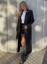 ZARA BLACK LEATHER EFFECT COAT LAPEL COLLAR. 1255/749 SIZE M