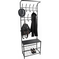 Coat Rack Stand Shoe Rack Shelf Hanging Rail Free Standing Hat Storage Black