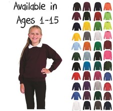Boys Girls Kids School Jumper Sweatshirt Crew Neck Uniform Ages 1-15 