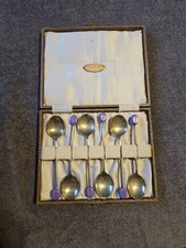Vintage Coffee Spoons set with Purple Coffee Bean Decoration In Case boxed