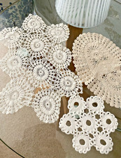 3 VINTAGE WHITE/IVORY COTTON HAND WORKED CROCHET IRISH LACE DOILIES/TABLE MATS ~