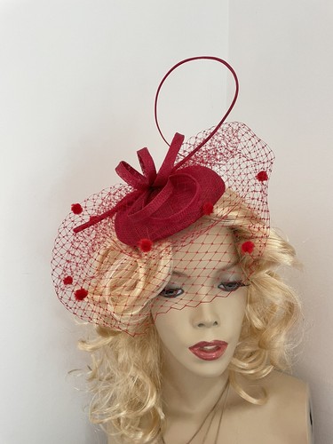 New fascinator dark - fascinator, red