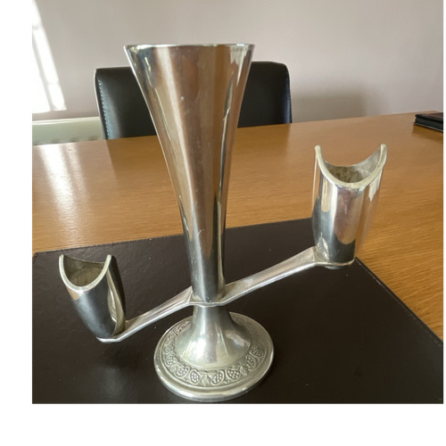 Pewter three arm - pewter, candlestick