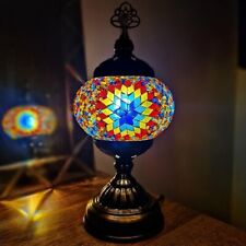 Turkish Moroccan Bronze Table Lamp Colorful Mosaic Glass Desk Light + Free Bulb