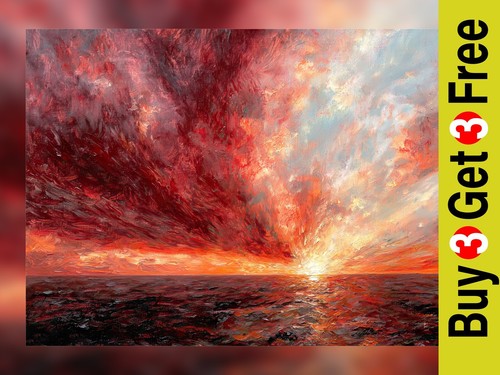 Sunset over the ocean - the, 8"x6"