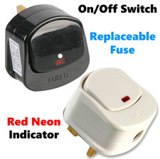 13A Switched Plug Top with Red Neon Indicator Mains Plug with On Off Switch uk