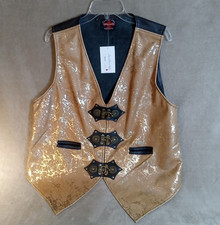 Edwardian 100% Leather Vest Men Medium 44 Gold Steampunk Collarless NWT USA Made