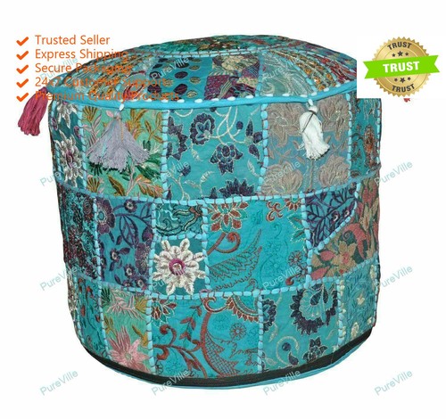 Cotton bohemian floral poufs - floral,