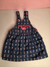 Vintage OshKosh Holiday Teddy Bear  Vestbak Overall Dress Size 4t Denim 