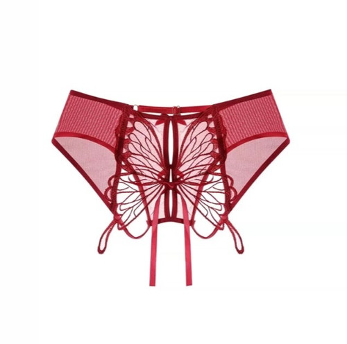 Women red sheer lace - red,