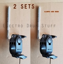?? 2x ROLAND V DRUMS drum pad mount clamp sets 1.5" w/ rod R Logo E*D*S ??