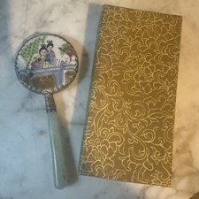 Vintage Chinoiserie Porcelain Hand Mirror