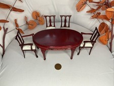 1:12 Scale Mahogany Oval Dining Table & 4 Chairs – Cream Upholstery Set