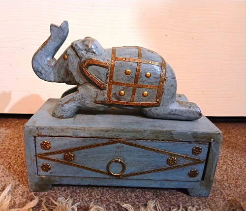 Blue gold wooden elephant - &,