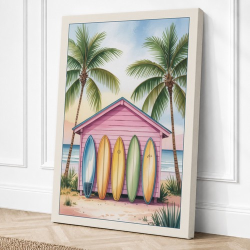 Pink beach hut - pink, canvas