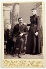 Antique Cabinet Card Long Mustache Man Photo Family Portrait Litchfield MN