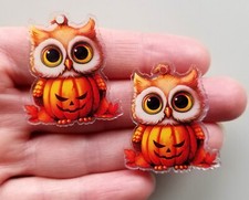 2 Acrylic Craft Pendants AUTUMN PUMPKIN OWL Halloween Hanging Decoration Charms