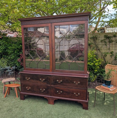 Large antique glazed bookcase - antique,