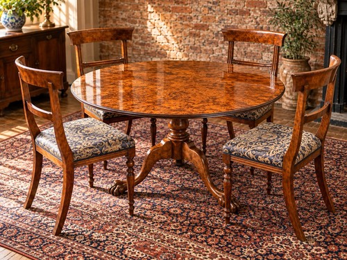 Burr walnut round dining table - burr,