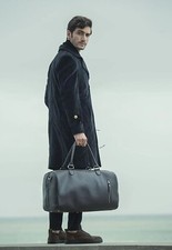 ObiPelle Genuine 100% Real Leather Weekend Travel Bag - Harber (Granite Black)