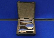 Childrens Small Cased Vanity Set  - Four Piece Sterling Silver Birmingham 1921