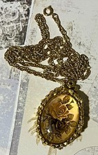 MAX FACTOR Vintage Perfume Holder Rose Locket Pendant Locket Reversible + Chain