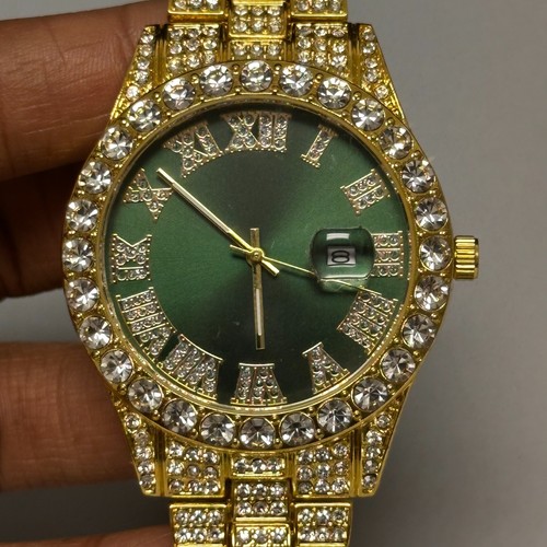 Mens bling watch gold - mens,