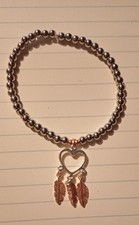 Handmade Heart Dream Catcher Beaded Stretch Bracelet Silver Coloured