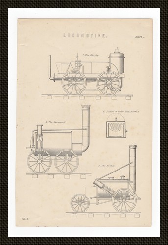 Antique print locomotive plate - antique,