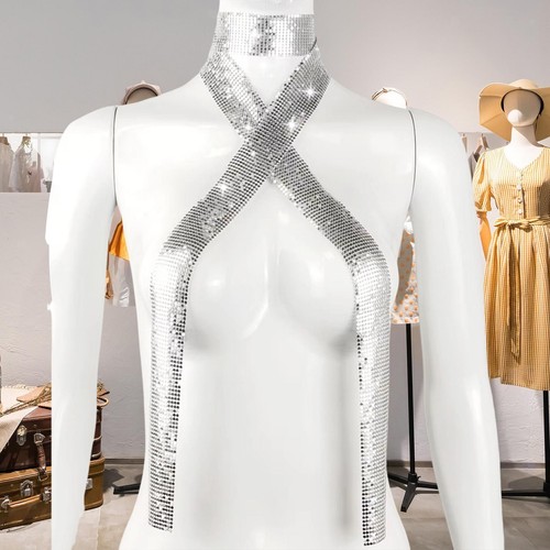 Metal sequins neck tie scarf - neck,