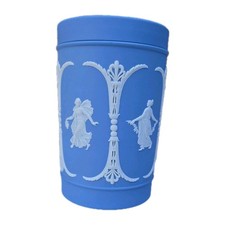 RARE Vintage HARRODS Wedgwood Blue Jasperware DANCING HOURS Canister / Tea Caddy