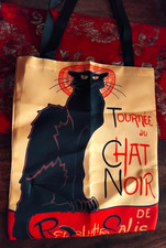 LE CHAT NOIR (BLACK CAT) DECORATIVE CANVAS TOTE BAG *PARIS *CABARET *BOHO *NEW