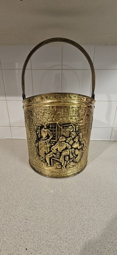 Vintage brass coal bucket - coal,