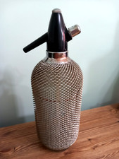 1930s Vintage  Soda Syphon Glass with Silver Wire Mesh Cover Bar Display