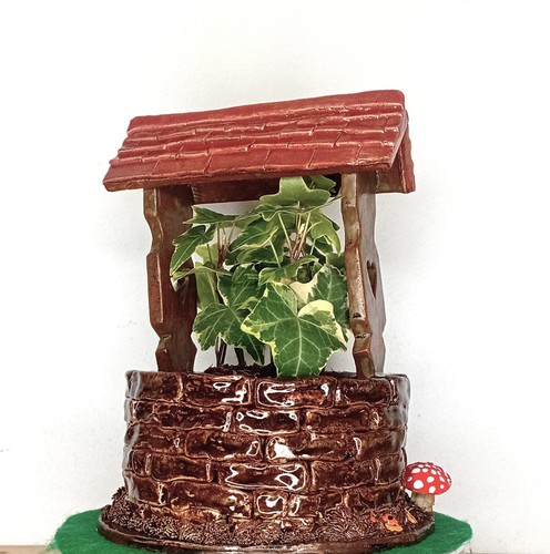Pottery wishing well planter - pottery,