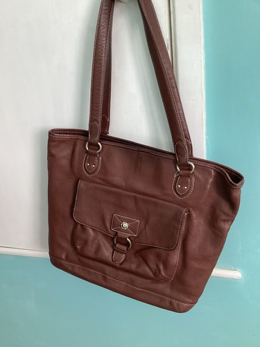 Brown leather shoulder bag - shoulder,