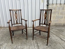 Pair Of Antique Wheel Back Carver Chairs With Rush Seats - Country House