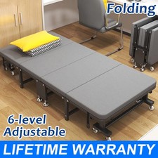 Heavy Duty Single Folding Bed w/ Mattress Portable Guest Bed Metal Frame + Wheel