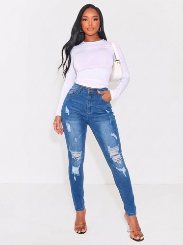 Womens distressed jeans high - distressed,