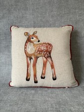 M&S Marks & Spencer Embroidered Fawn DeerCushion / Pillow with Red Trim
