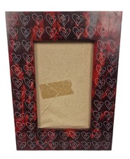 Handmade Red Soapstone Marble Photo Frame 4x6" Carved Heart Pattern Modern Decor